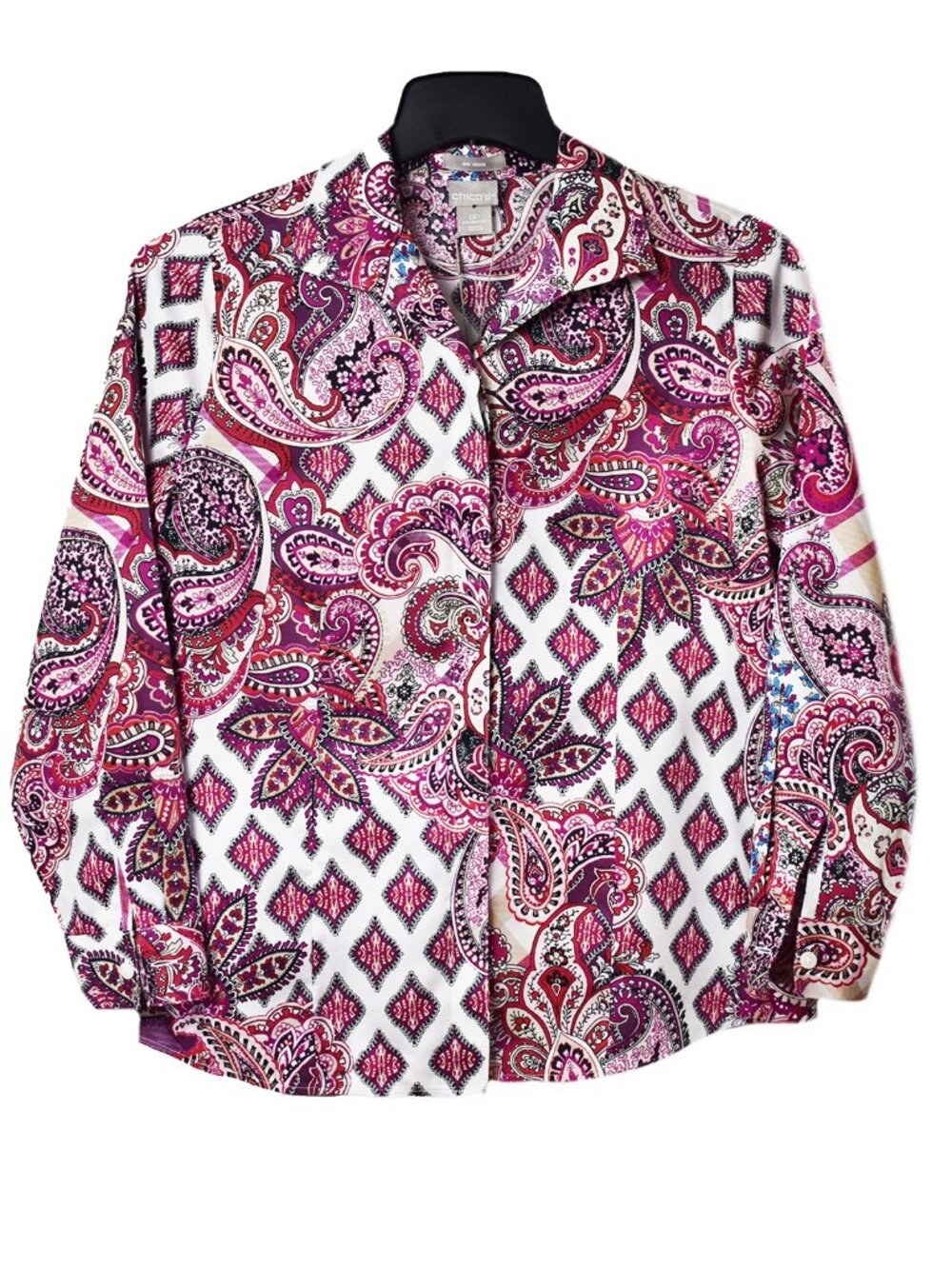 Chico’s Women’s Shirt Floral Paisley Blouse Long Sleeve No-Iron Size 4P/0P NEW - Picture 2 of 5